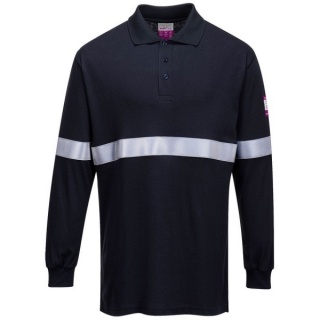 Portwest FR03 Flame Resistant Anti-Static Long Sleeve Polo Shirt with Reflective Tape
